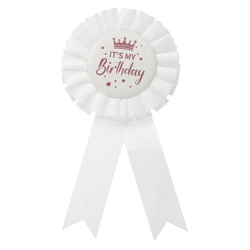 PATIKIL 私の誕生日リボン サテン生地のブローチバッジ 女性用の誕生日バッジピン ギフト パーティー装飾 ホワイト
