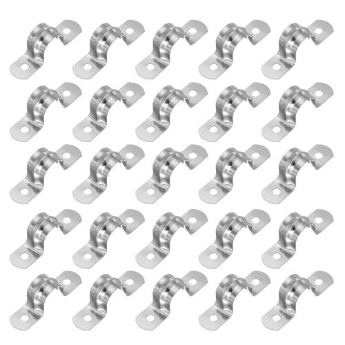 PATIKIL サドルバンド 14mm 2穴 パイプクランプ パイプ固定金具 304ステンレス 配管 サドル パイプ ケーブルワイヤ 固定用 25個