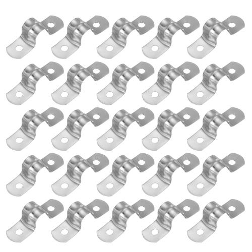 PATIKIL サドルバンド 10mm 2穴 パイプクランプ パイプ固定金具 304ステンレス 配管 サドル パイプ ケーブルワイヤ 固定用 25個