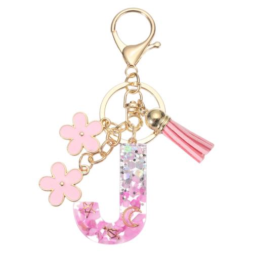 [PATIKIL] キーチェーン キーホルダー イニシャルレター タッセル付き かわいいデコレーション カップの飾り キーチェーン装飾 バックパック ハンドバッグ 財布用 レターJ ピンク