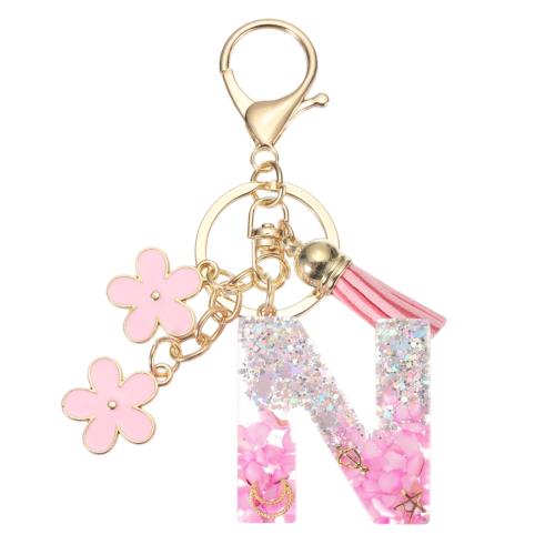 [PATIKIL] キーチェーン キーホルダー イニシャルレター タッセル付き かわいいデコレーション カップの飾り キーチェーン装飾 バックパック ハンドバッグ 財布用 レターN ピンク