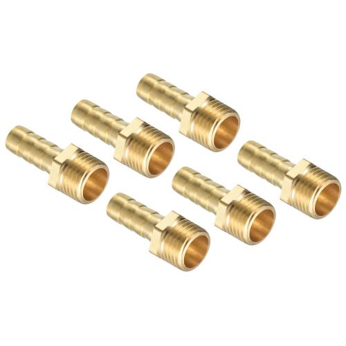 PATIKIL ホースフック継手 ストレート 8mm バーブ G1/4 オススレッド 6個入り ブラス ミニ パイプコネクタ イエロー