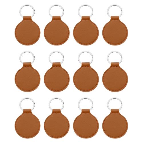 PATIKIL サブリメーション空白キーチェーン 12個の丸いキーチェーン空白 バルクダブルサイドPUレザーヒートトランスファーキーチェーン DIYクラフト用 ...