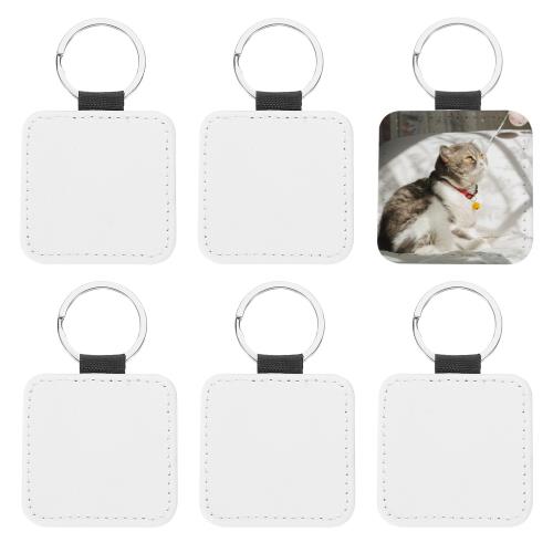 PATIKIL サブリメーション空白キーチェーン 6個の正方形キーチェーン空白バルクダブルサイドPUレザーヒート転写キーチェーンDIYクラフト用 ホワイト