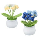 PATIKIL クロシェ花 2個 編み物クロシェ花忘れな草鉢植え手作り花誕生日結婚式車ギフトホームデコレーション グラデーションイエロー/グラデーションブルー