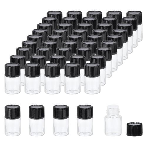 PATIKIL 2ml エッセンシャルオイルボトル 50個入り 透明ガラスボトル オリフィス付き 減速機 サンプルバイアルのネジキャップ 保存バイアル コンテナ スタイル1 ブラック