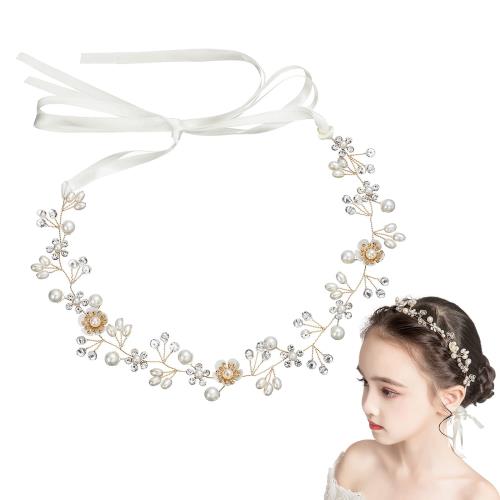 サムコス 髪飾り 花 クリスタルビーズ パール 花かんむり リボン ホワイト ヘッドドレス 花冠 ヘアアク..