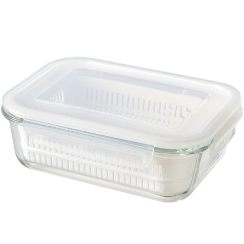和平フレイズ 耐熱ガラス 容器 L ザル付 水切り コランダー 密閉 4点ロック付 蒸す レンジ オーブン 調理 冷蔵庫 保存 マジカリーノ RE-7363