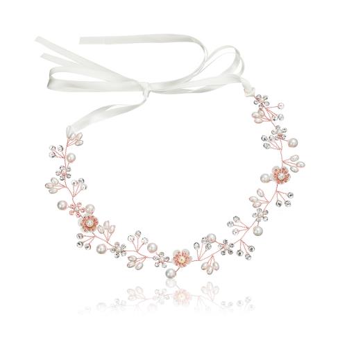 サムコス 髪飾り 花 パール 花かんむり リボン ホワイト ヘッドドレス クリスタルビーズ 花冠 ヘアアク..