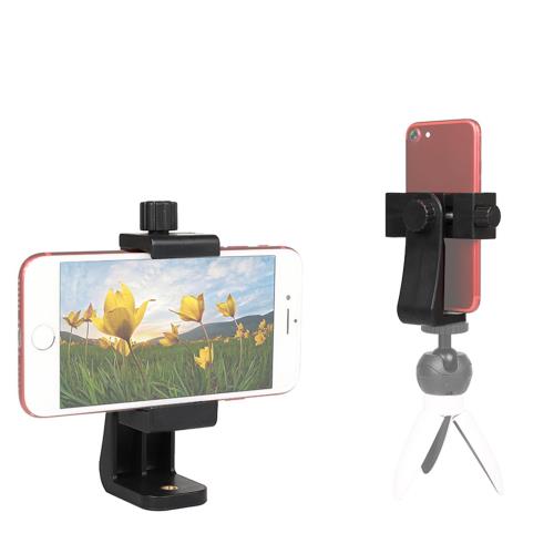 サムコス スマホホルダー 三脚マウント スマホクリップ コールドシュー付 360°回転 角度調整 自撮り棒用 アダプターホルダー 1/4インチネジ スマートフォン三脚 iphone/Android/三脚/カメラ等対応