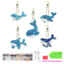 サムコス 5Dモンド絵画 キーホルダー クジラ頭 キット 5個セット かわいい 青 小さなペンダント 両面 複数のスタイル 子供 初心者 DIY手作り 手工芸品 財布 キーペンダント 携帯ケースストラップ 装飾用 プレゼント