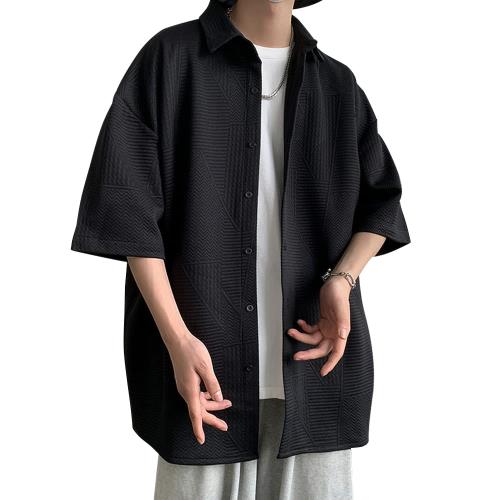 [Aaronlive] メンズ シャツ 半袖 夏服 無地 大きいサイズ カジュアル オシャレ おしゃれ ゆったり シンプル 軽い 柔らかい 人気 服 シャツ メンズ black M(4)