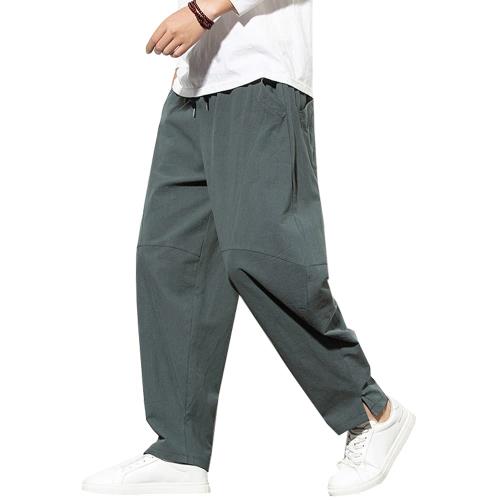 [Aaronlive] メンズ ズボン リネン サルエル 無地 人気 カジュアル パンツ 調整紐 大きいサイズ ワイドパンツ ゆったり オールシーズン対応 春 夏 秋 冬 メンズ ロングパンツ gray 2XL