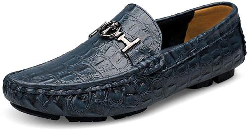 [Asifn] メンズレザーカジュアルスリップオンドライビングローファーフラットウォーキングモカシンビジネスドレスボートシューズファッションスリッパ,48 ブルー,29.0cmフィート長