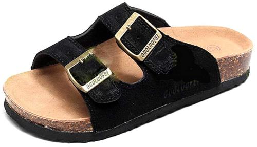 [Asifn] サンダル メンズ レディース ァッション サンダル コルクさんだる 皮革 男性用 外履き アウトドア おしゃれ 歩きやすい スリッパ レディ コルク ブラック 26~26.5 cm
