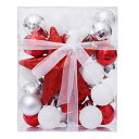 クリスマス 飾り クリスマスツリー ボール オーナメント クリスマス装飾品 クリスマスボール 飾り付け 30個セット 星 ボール クリスマス デコレーション 道具 小物 クリスマスツリー用 パーティー イベント 多用途 (レッド ホワイト シルバー)