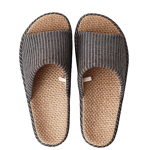 [YAKIDA] 人間工学デザイン スリッパ 室内 夏用 麻 ルームシューズ 室内履き 静音 軽量 前開き 滑り止め メンズ レディース 和風 無地 シンプル 素足で履く洗濯可 ダークグレー XL(25.0~25.5cm)