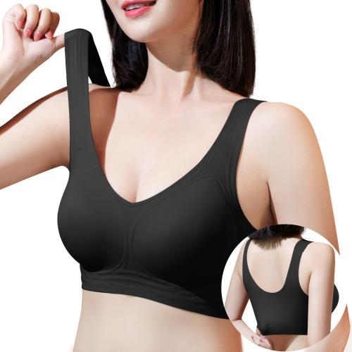 [Tophana] ゼリージェル設計 ノンワイヤーブラ シームレスブラ サポート力バツグン・驚きのラクのびフィット感 ノンワイヤー ブラジャー スポーツブラ ナイトブラ 寄せブラ バストアップ 脇高設計 締め付け感ゼロ 通気性 垂れない (L, ブラック)