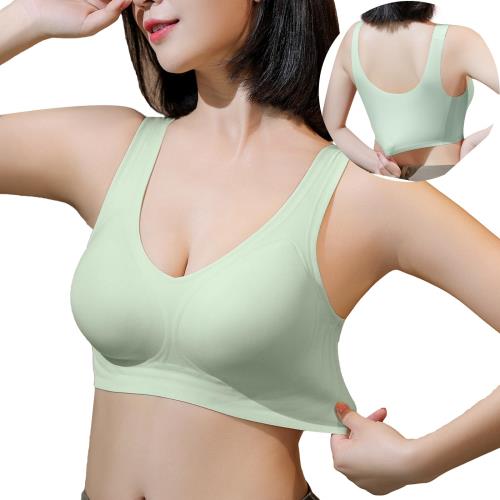 [Tophana] ゼリージェル設計 ノンワイヤーブラ シームレスブラ サポート力バツグン・驚きのラクのびフィット感 ノンワイヤー ブラジャー スポーツブラ ナイトブラ 寄せブラ バストアップ 脇高設計 締め付け感ゼロ 通気性 垂れない (S, グリーン)