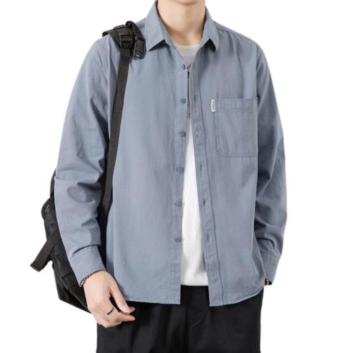 [Aaronlive] シャツ メンズ 長袖 秋冬服 大きいサイズ ワイシャツ 快適な 軽い 柔らかい シンプル オシャレ カジュアル 春夏秋冬服 対応blue L(4)