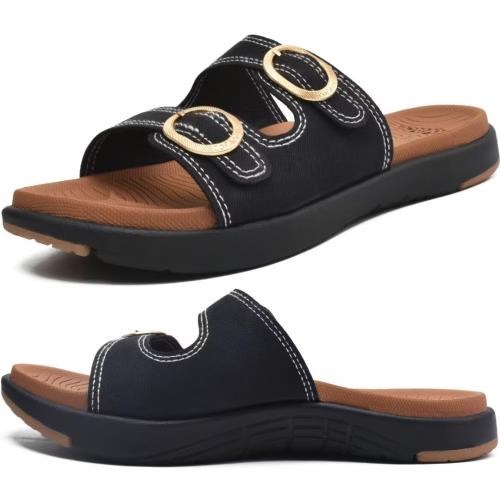 [COFACE] サンダル レディース おしゃれ 歩きやすい クッション性 軽量 ブラック・ライトブラウン US11