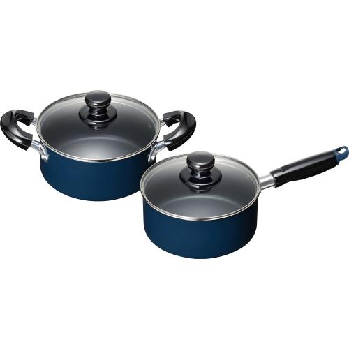 和平フレイズ お手入れ簡単 調理器具セットC 両手鍋 18cm 片手鍋 16cm セット ブルー ふっ素樹脂加工 I..