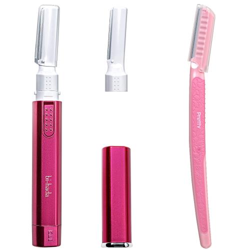 Kai 貝印 bi-hada(ビハダ) ompa フェイスシェーバー Lホルダー 電動 女性 産毛ぞり 眉毛剃り (替刃2個付+敏感肌用カミソリ1本セット) L型