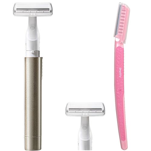 Kai 貝印 bi-hada(ビハダ) ompa フェイスシェーバー Tホルダー 電動シェーバー 女性カミソリ 産毛ぞり 眉毛剃り (替刃2個付+敏感肌用カミソリ1本セット) T型 4個アソート
