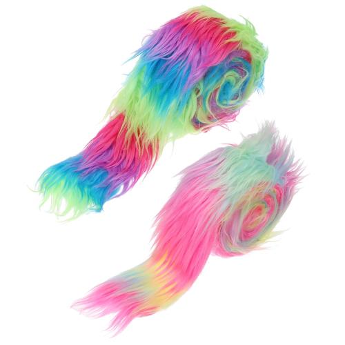 PATIKIL プラッシュフェイクファー織物プリカットストリップ2個 59 x 2 フラッフィーフェイクファーリボン 人工クラフトファー DIYクラフト クリスマス ハロウィン ガーディアン ビアード レインボーカラー
