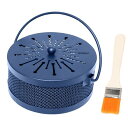 防蚊 蚊取線香入れ 蚊遣り 蚊取り線香 スチール製 蚊取りポット 蚊取り線香ホルダー 吊り下げ ブロック 虫よけ 蚊取り器 持ち運び便利 刺さずに使える 屋外 屋内 刷毛付き (ブルー)