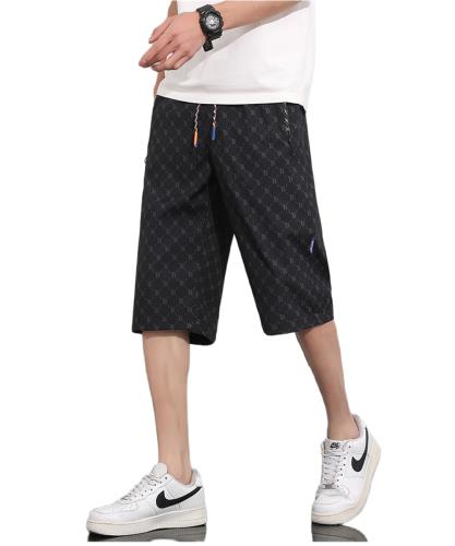 夏服 パンツ メンズ アイスシルクスポーツ ショートカーゴパンツ 快適 かっこいい カジュアル ハーフパンツ アルファベットの図案メンズ半ズボン速乾 7分丈パンツ black L