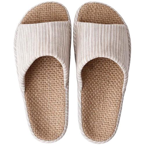 [SOARHOPE] スリッパ ルームシューズ 室内履き 室内 夏用 麻 静音 前開き メンズ レディース シンプル 和風 無地 素足で履く 軽量 滑り止め 洗濯可 チャコールグレー S