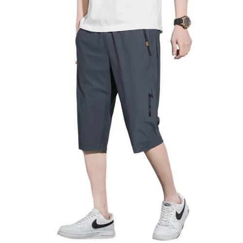 夏服アイスシルクスポーツ ハーフパンツ クロップドパンツ メンズ 七分丈 半ズボン アウトドア ショートパンツ ボトムス 大きい サイズ ゆったり 無地 涼しい 通気 速乾 快適 軽量 短パン スウェット ランニング ジッパーポケットショートパンツ grey 3XL