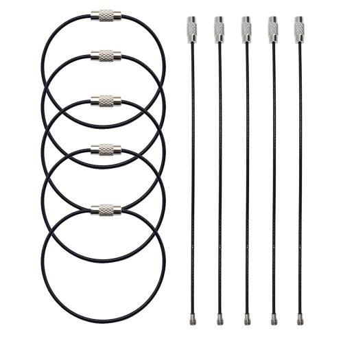 [サムコス] ワイヤーキーホルダー ステンレス製 リング キーホルダー ネジ式 ワイヤーキーリング キーホルダー 丈夫でシンプル 紛失 盗難防止 便利なワイヤーリング (10, ブラック15cm)