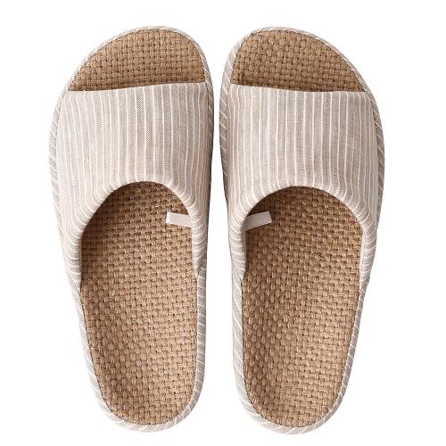 [YAKIDA] 人間工学デザイン スリッパ 室内 夏用 麻 ルームシューズ 室内履き 静音 軽量 前開き 滑り止..