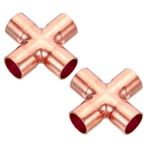 PATIKIL 15mm ID 銅クロスパイプフィッティング 2個入り 4ウェイ 溶接 銅エンドフィード等径継手 配管 エアコン 冷凍
