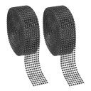 PATIKIL ラインストーンリボン 2巻 4cm x 9m 水晶自己粘着ラインストーンリボン モンドストリップ カット可能 装飾 クラフト 車用衣料化粧 DIYデコレーション 黒