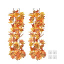 PATIKIL 造花 人工紅葉 ガーランド 長さ170cm 2個入り 人工葉 メープルリーフガーランド 楓の葉 秋の装飾 ホーム 感謝祭 結婚式 雰囲気作り ハロウィン パーティー用 赤/イエロー