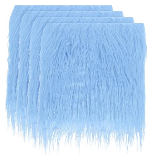 PATIKIL プラッシュフェイクファー生地四角形 4個10 x 10フラッフィーフェイクファーパッチカット人工手芸ファーDIY手芸クリスマスハロウィンノームビアードライトブルー