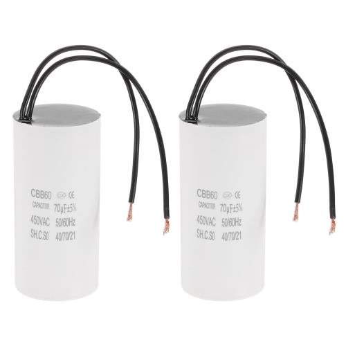 PATIKIL 2個入り 運転コンデンサ 70uF CBB60 モーターコンデンサ リード線付き 高絶縁抵抗 周波数50Hz/..