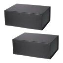 PATIKIL 25x18x10 cm 蓋付きギフトボックス 2個 磁気閉鎖 折りたたみ紙 長方形の好意ボックス 結婚式 バレンタインデー 誕生日ギフト包装用 黒