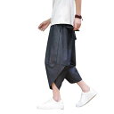 メンズショートパンツ ジーンズ 夏 大きいサイズ 無地 クロップドパンツ ショートパンツ ゆったり 調節可能 ドローストリング 通気性 トレンディ ハーレムパンツ ブルマー black M