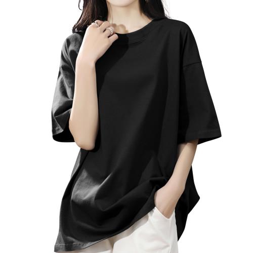 [SLEEPSINERO] tシャツ レディース 半袖 体型カバー・ゆったり細見え シャツ レディーストップス 春 夏 クルーネック 大きいサイズ 吸汗速乾 通気 着痩せ オーバーサイズ レディース夏服 カットソー ロング 5分袖 おしゃれ (XL,ブラック)