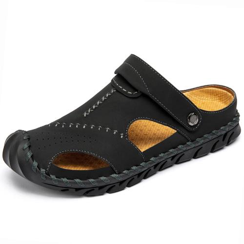 [SOARHOPE] メンズ スポーツサンダル ドライバーサンダル 男性用 夏 本革 滑らない 歩きやすい 2way おしゃれ ブラック 24.5cm