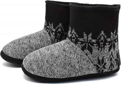 [COFACE] ルームシューズ スリッパ メンズ 大きいサイズ ボアブーツ 冬用 暖かい 防寒 静音 洗濯可 14色 24.0~31.0 cm AR5897-グレー・ブラック 24.5 cm