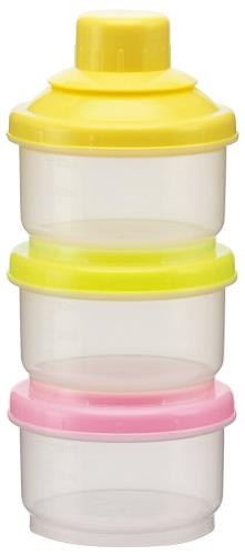 3個の容器を1つに連結できるミルクケース [本体サイズ] 全体/約φ65×160mm [製造国] 日本 [素材] フタ・本体/ポリプロピレン、パッキン/シリコン樹脂