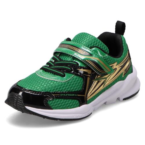 [シュンソク] スニーカー キッズ 男の子 子供靴 幅広 軽量 16~25cm 3E SJC 1550 グリーン/ブラック 17.0 cm(4)
