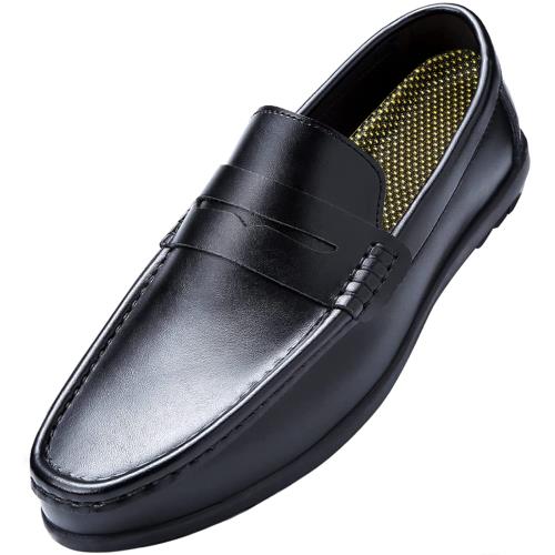 [SOARHOPE] メンズ スリッポンドライビングシューズ 軽量 学生靴 コインローフ 男子 革 ァー ローファー ブラック 28.5 cm