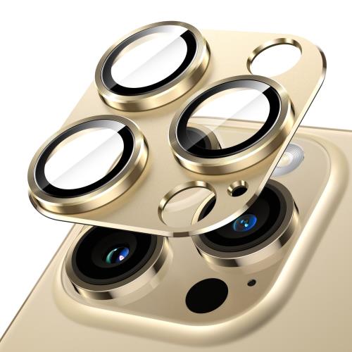 JEDirect カメラレンズフィルム iPhone 14 Pro 6.1インチ/iPhone 14 Pro Max 6.7インチ用 全面保護 9H強化ガラス リングカバー マット金属プレート ケースに干渉なし 1枚入り （ゴールド）