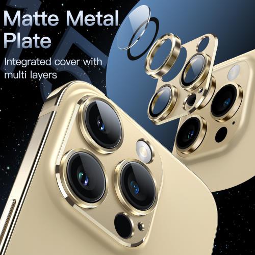JEDirect カメラレンズフィルム iPhone 14 Pro 6.1インチ/iPhone 14 Pro Max 6.7インチ用 全面保護 9H強化ガラス リングカバー マット金属プレート ケースに干渉なし 1枚入り （ゴールド）